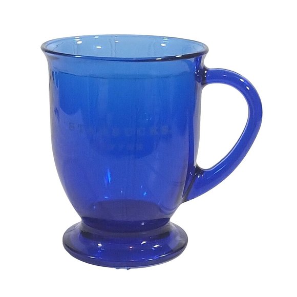 Starbucks Other - Cobalt Blue Glass Starbucks Coffee Mug 16 oz Etched Footed 5" Anchor Hocking USA